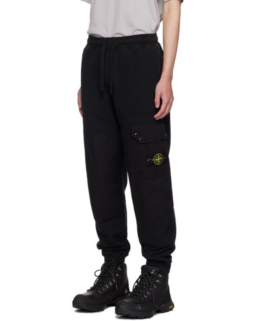メンズ Stone Island ブラック ダブルニー スウェットパンツ Black
