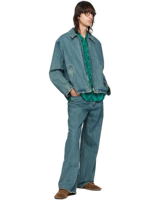 Song For The Mute Blue Pleated Denim Jacket for men