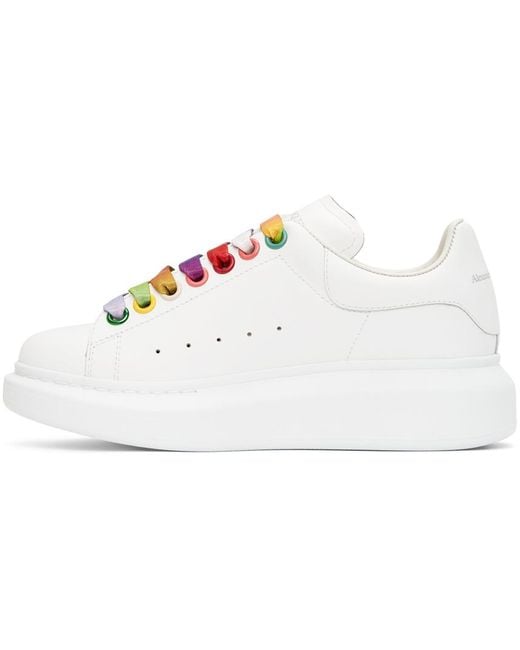 Alexander McQueen Oversized White Leather Rainbow Lace Trainers