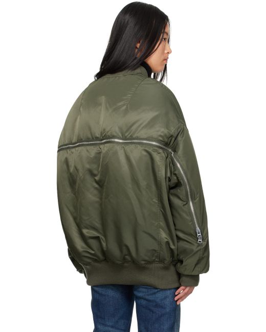 R13 Green Zip Out Down Bomber Jacket