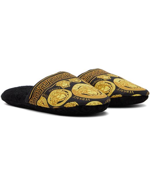 Pantoufles noir et doré à motif à méduse Versace pour homme en coloris Noir  | Lyst