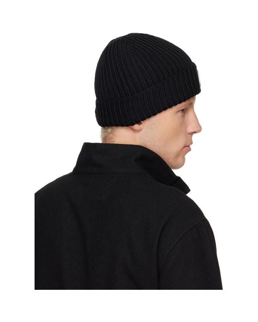 C P Company Black Extrafine Merino Wool Lens Beanie for men