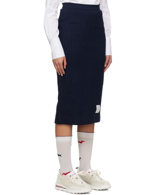 Thom Browne Blue Navy Waffle Midi Skirt