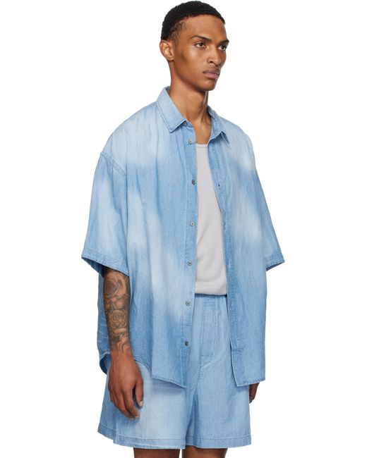Acne Blue Button-Up Logo Stamp Shirt for men