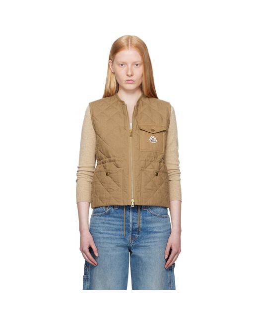 Moncler Blue Tan Vigny Diamond-quilted Padded Linen Vest