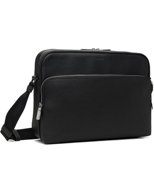 Boss Black Grained Leather Bag for men