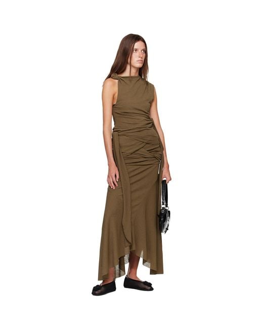 Ganni Brown Khaki Marl Mesh Tie Knot Top