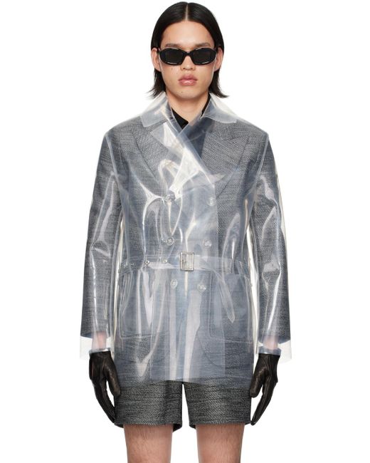 Ernest W. Baker Gray Transparent Double-Breasted Trench Coat for men