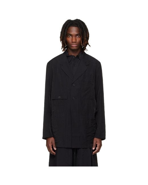 Y-3 Black Crinkled Viscose Chore Blazer for men