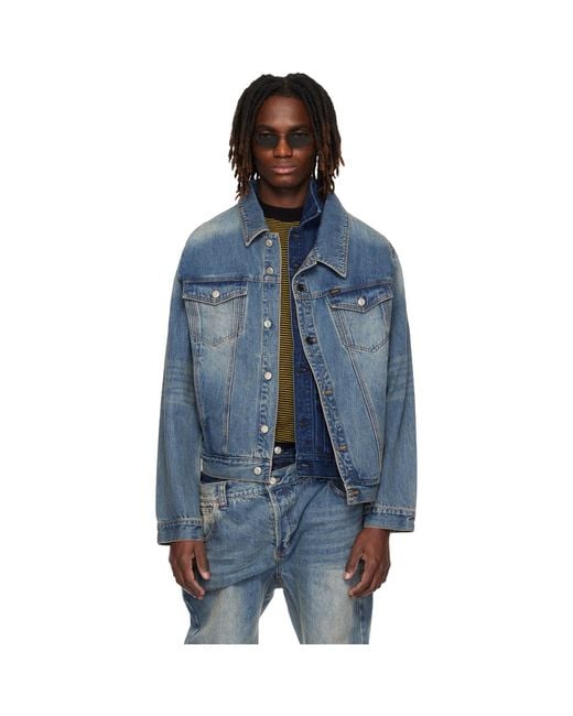 ANDERSSON BELL Blue Asymmetric Layered Denim Jacket for men