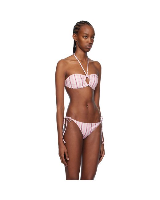 Ganni Multicolor White & Pink Striped Bikini Top