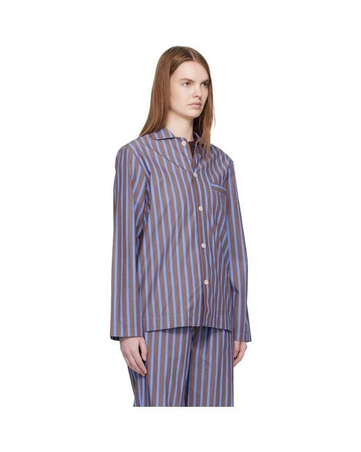 Tekla Purple Poplin Long-Sleeved Pyjama Shirt