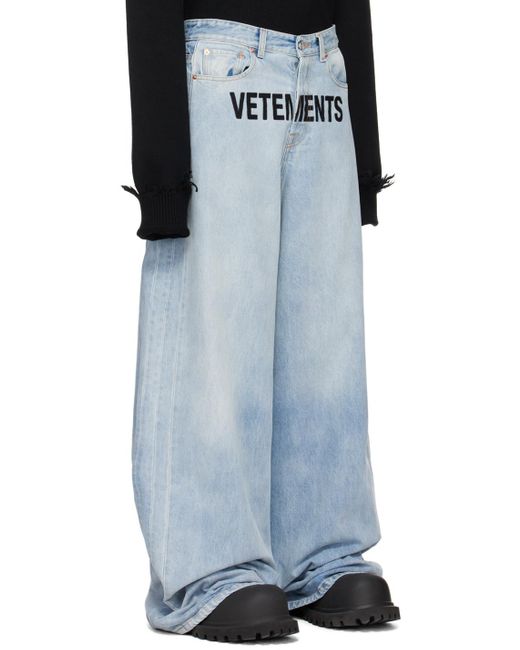 Vetements Black Blue Embroidered Jeans for men