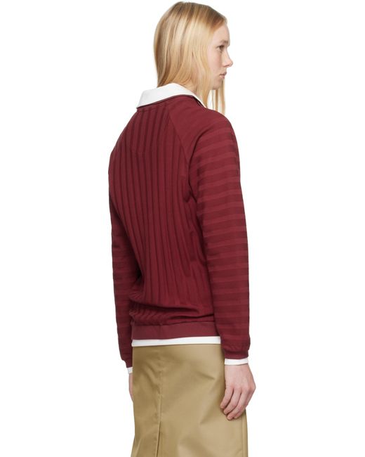 ShuShu/Tong Red Burgundy Striped Knitted Long-Sleeved Polo