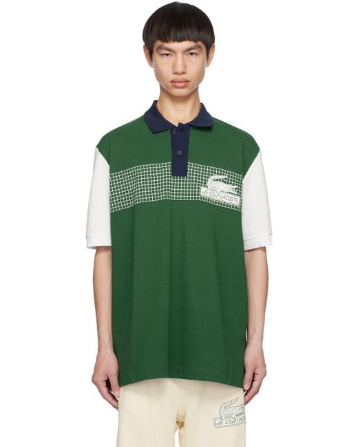 Lacoste White & Green Loose-fit Polo for men