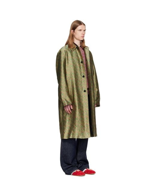 Dries Van Noten Green Jacquard Coat for men