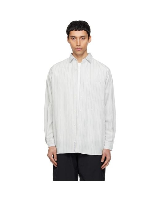 Nanamica White Regular Collar Stripe Wind Shirt for men