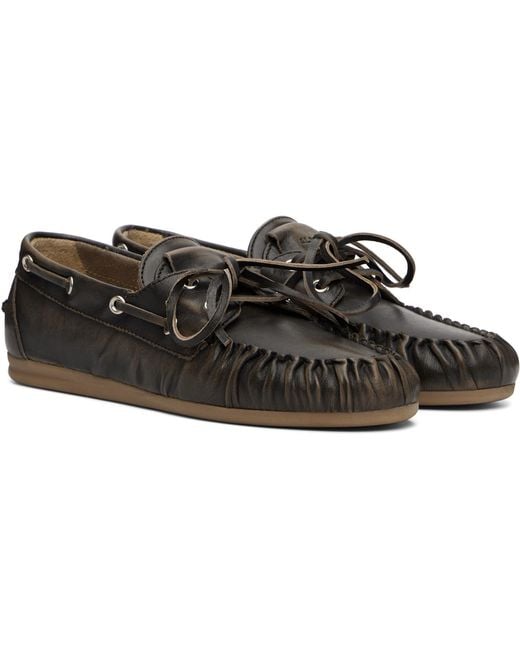Alohas Black Rowan Vintage Effect Leather Boat Shoes