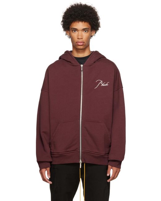 Rhude Cotton Burgundy Zipup Hoodie for Men Lyst