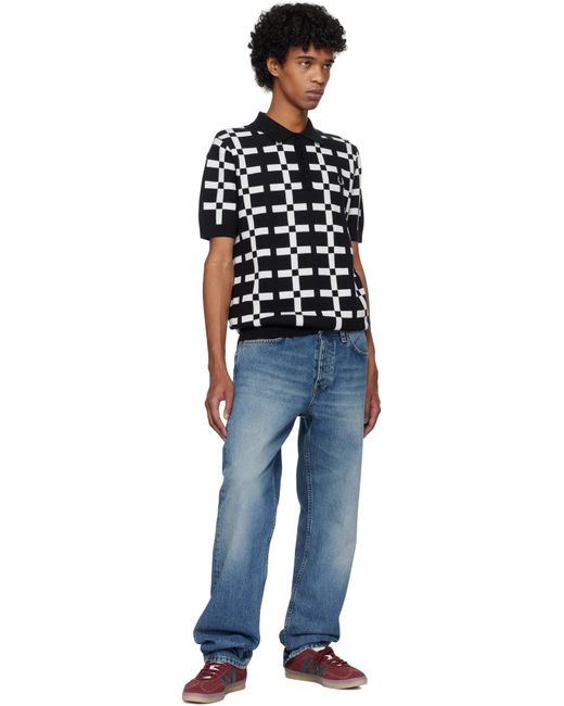 メンズ Fred Perry ブラック＆ホワイト Geometric ジャカード ニットポロシャツ Black