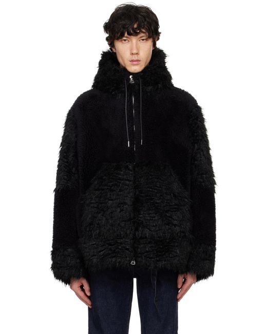 Sacai Faux Shearling X Faux Fur Hoodie in Black for Men Lyst UK