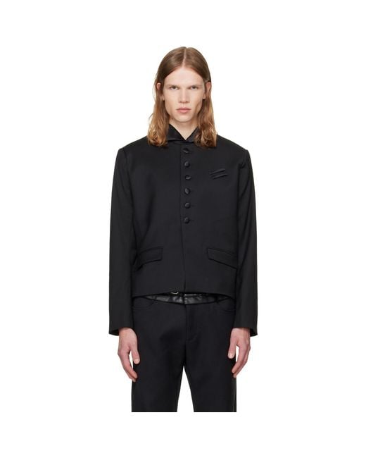 AV VATTEV Black Wing Tip Collar Blazer for men
