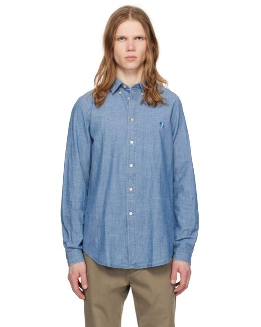 PS by Paul Smith Blue Embroidered Shirt for men