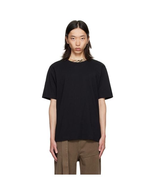 Burberry Black Check Trim Cotton T-shirt for men