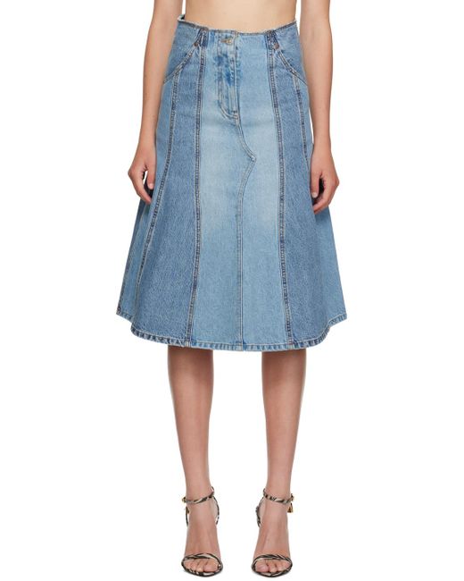 Victoria Beckham Blue Deconstructed Denim Midi Skirt