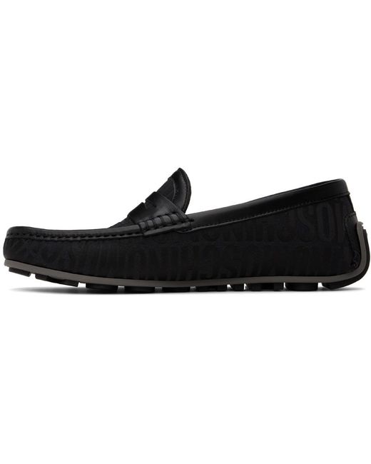 Moschino Black Allover Logo Driving Loafers for men