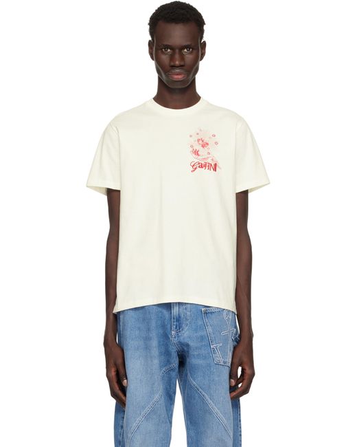 メンズ Ganni オフホワイト Celestial Poster リラックス Tシャツ Black