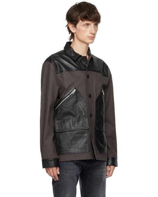 PS by Paul Smith Black Brown Paneled Leather Jacket for men