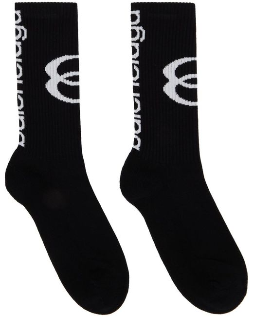 Balenciaga Black Cotton Logo Socks for men