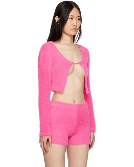 Jacquemus Pink La Maille Logo-charm Cropped Knitted Cardigan