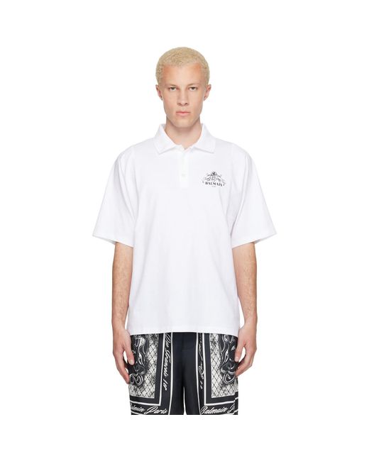 Balmain White Printed Vine' Polo for men