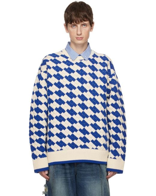 Pull blanc et bleu à carreaux Adererror pour homme en coloris Blue