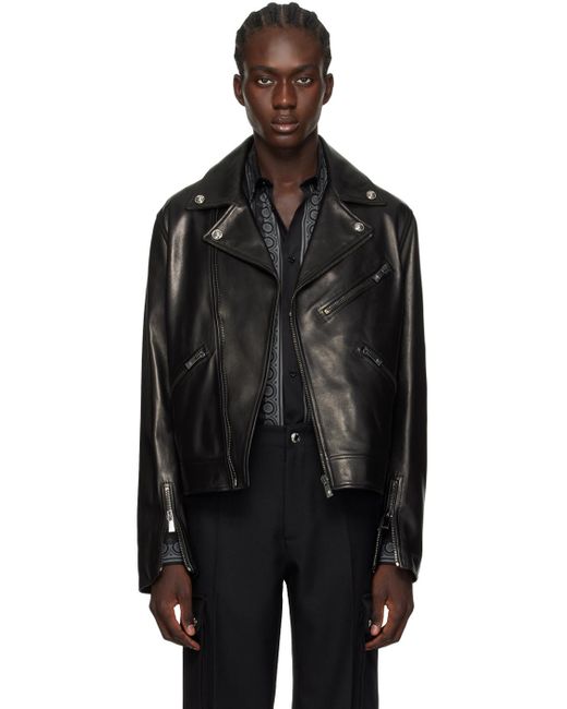Versace Black Biker Leather Jacket for men