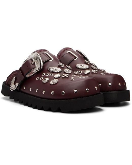 Toga Virilis Black Ssense Exclusive Burgundy Eyelet Metal Sabot Slip-On Loafers for men