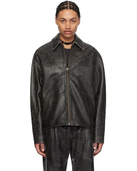 Guess USA Black Collar Leather Jacket for men