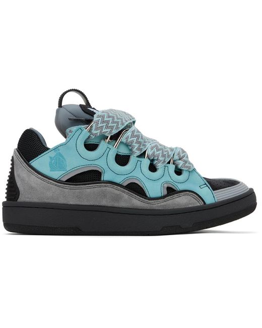 Lanvin Black Blue & Gray Leather Curb Sneakers for men