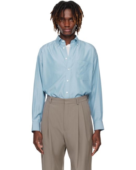 Auralee Blue Silk Broad Button Down Shirt for men