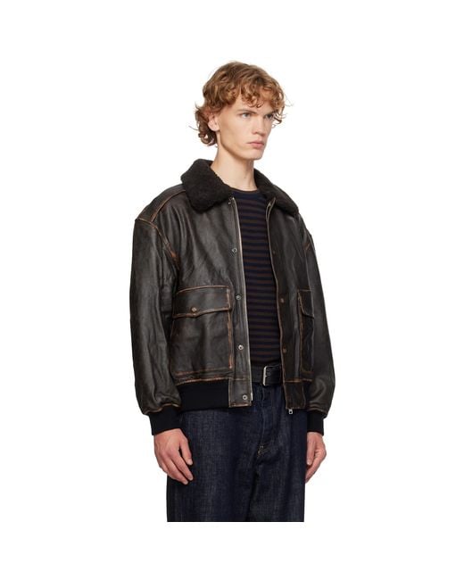 DUNST Black Detachable A-2 Leather Jacket for men