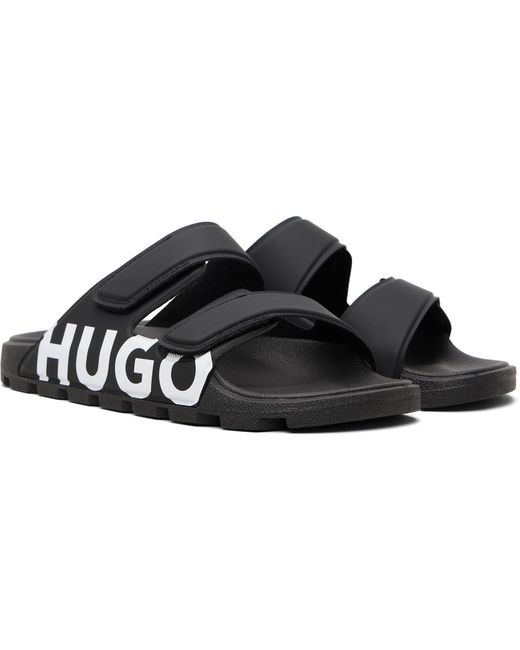 HUGO Black Logo Double Touch-Closure Sandals for men