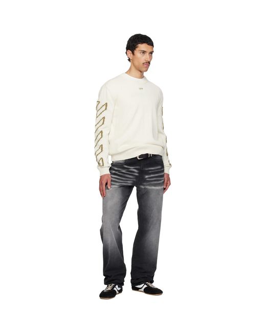 Off-White c/o Virgil Abloh White Diagonal Outline Knit Crewneck Sweater for men