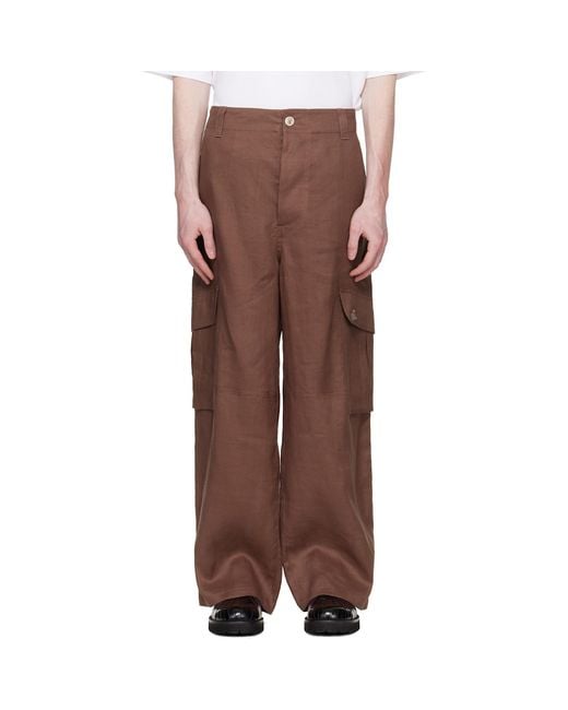 Marni Brown Wave Logo Ramie Cargo Pants for men