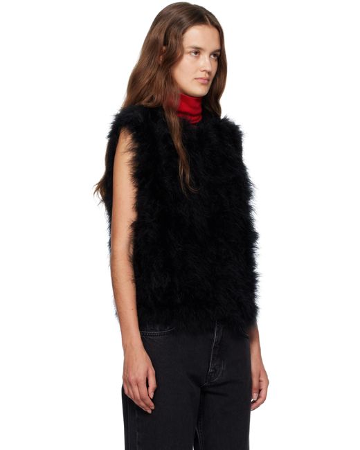 Yves Salomon Black Cropped Feather Vest