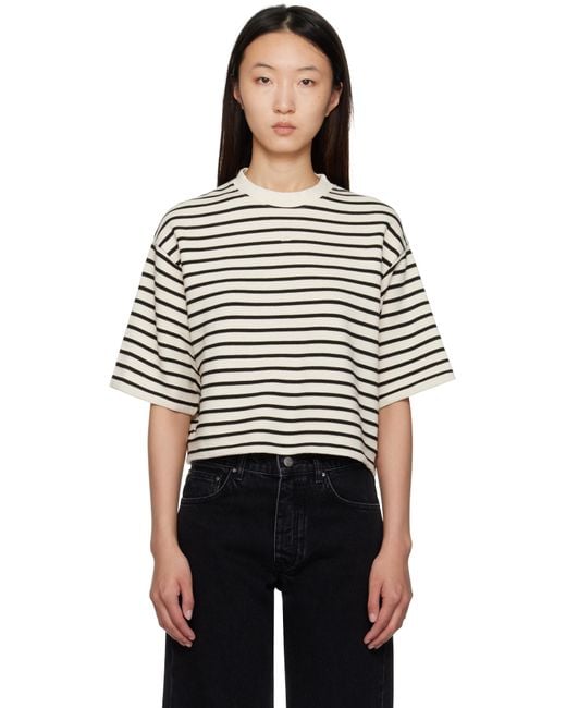 Anine Bing オフホワイト＆ブラック Myers クロップド Tシャツ Black