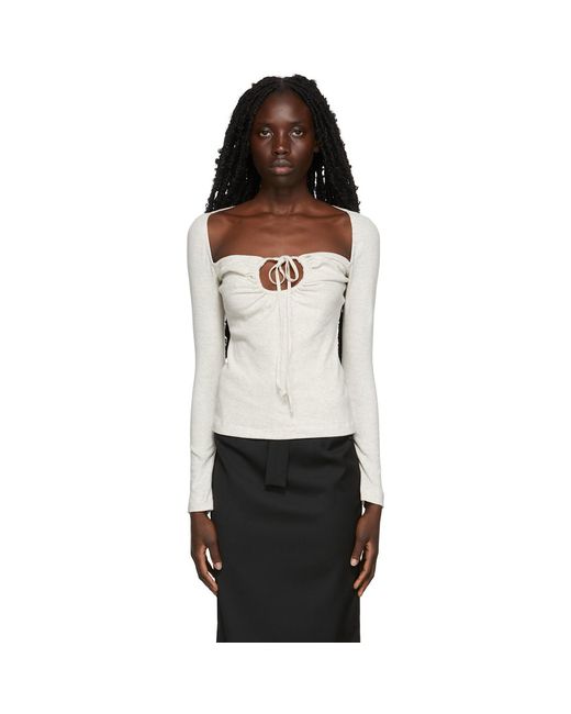 Rosetta Getty Black Grey Ruched Drawstring Cut-out Top