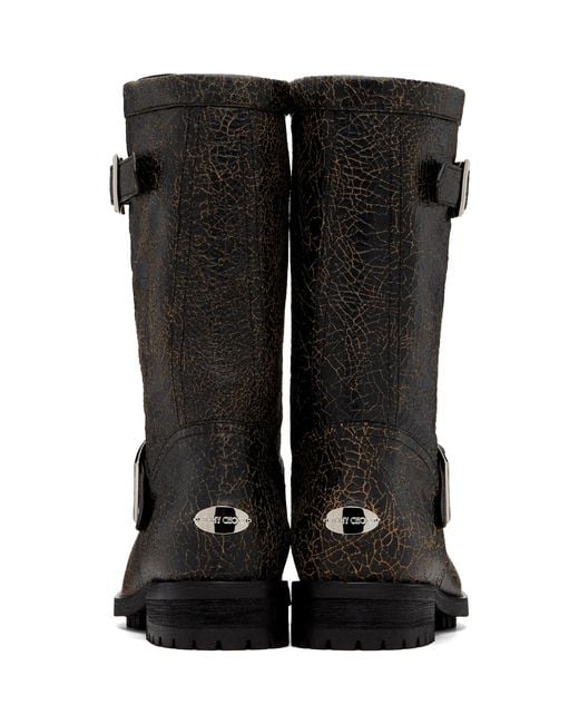 Jimmy Choo Black Biker Midcrackled Leather Boots