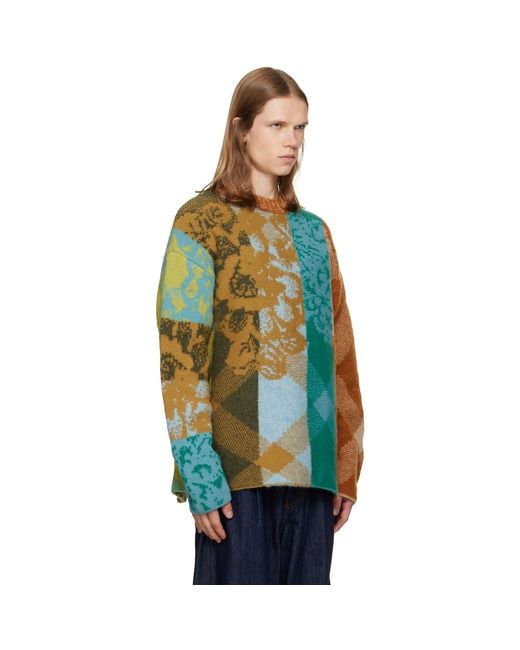 Dries Van Noten Blue Patchwork Wool Sweater for men